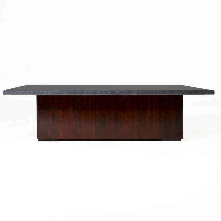 Brazilian Mid-Century Modern Low Square Black Granite Coffee Table For Sale