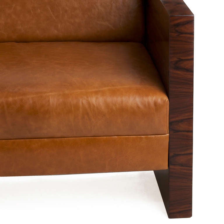 Milo Baughman Rosewood Side Sofa With Caramel Leather Upholstery 3