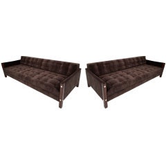 Pair of Sergio Rodrigues "Millor Sofas" in tufted dark chocolate mohair