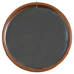 Leather Framed Round Mirror by Jorge Zalszupin for L'atelier