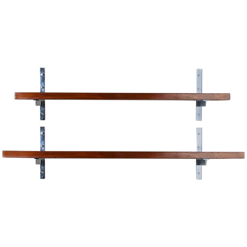 Pair of large rare Freijo wood wall mounted shelves by Sergio Rodrigues For Sale