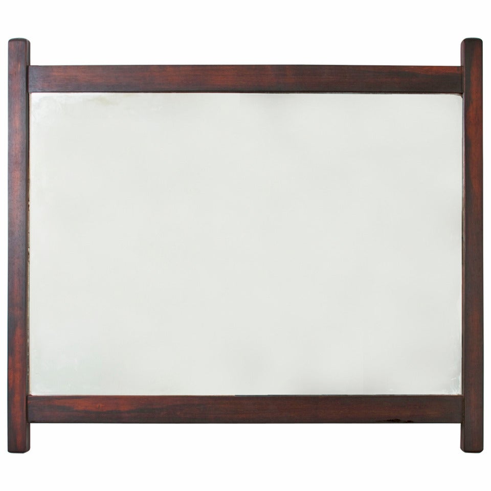 Sergio Rodrigues Midcentury Exotic Hardwood Mirror with Brass Accents For Sale