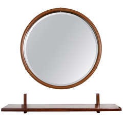 Round Leather Mirror Freijo Wood Shelf from Brazil by Jorge Zalzupin