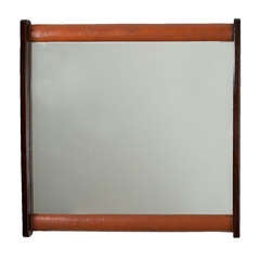 Distressed Caramel Leather & Solid Brazilian Rosewood Mirror by Celina Moveis Decoracoes