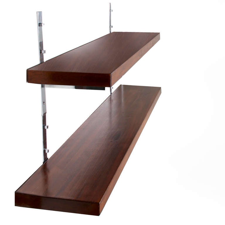 Brazilian Pair of large rare Freijo wood wall mounted shelves by Sergio Rodrigues For Sale