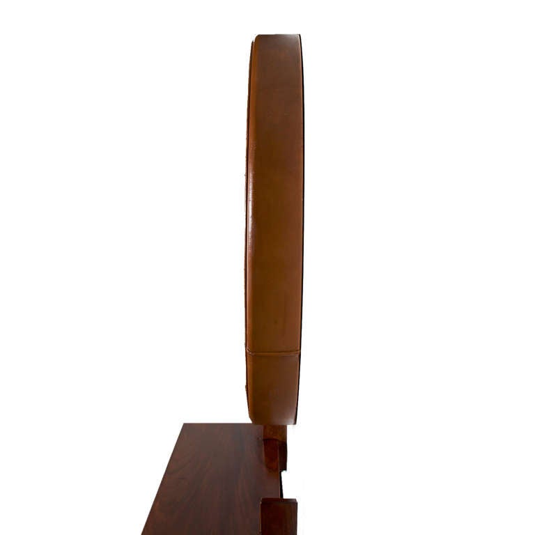 Mid-20th Century Round Leather Mirror Freijo Wood Shelf from Brazil by Jorge Zalzupin