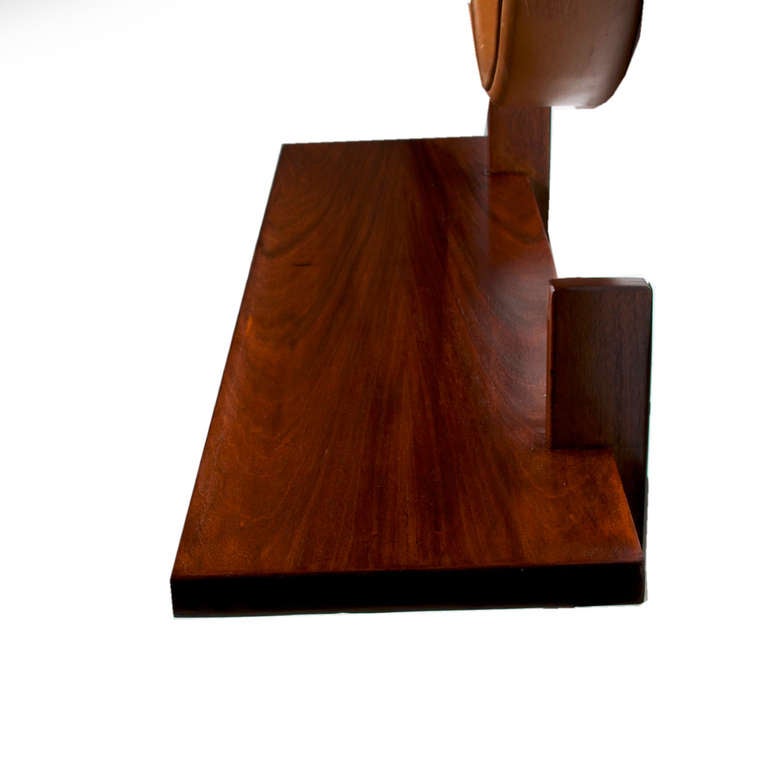 Round Leather Mirror Freijo Wood Shelf from Brazil by Jorge Zalzupin 1