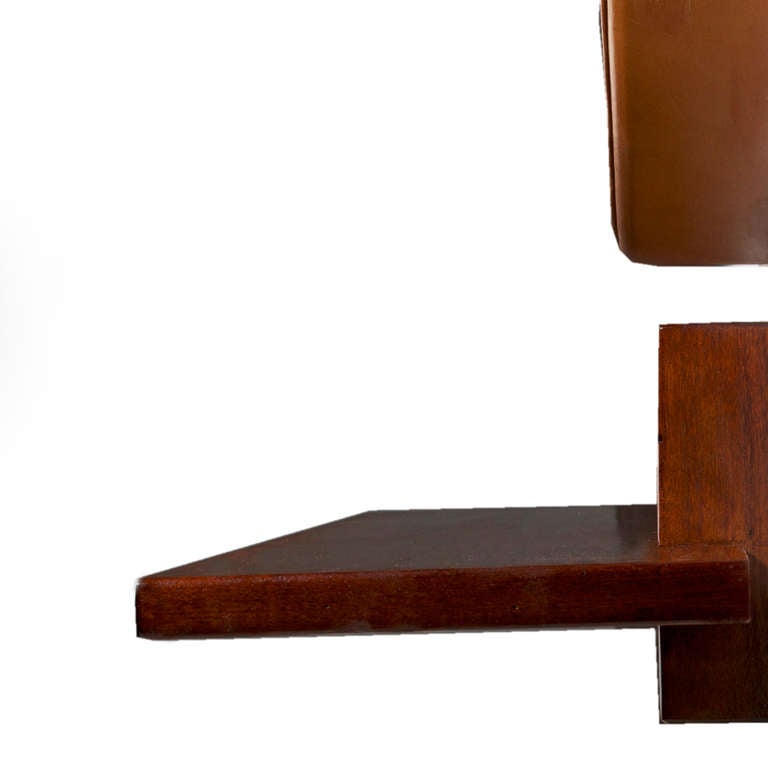 Round Leather Mirror Freijo Wood Shelf from Brazil by Jorge Zalzupin 2