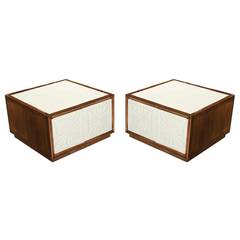 Carved Door End Tables with Leather Inset Tops