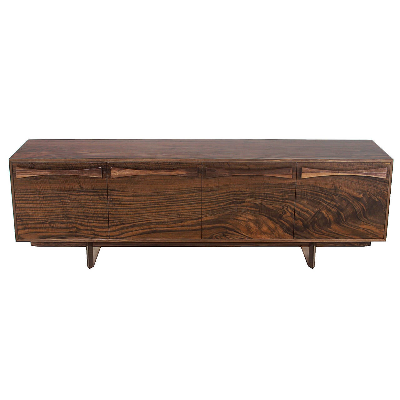 Custom figural Walnut credenza with bow-tie pulls by Thomas Hayes Studio