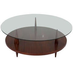 Brazilian Hardwood Coffee Table with Floating Glass Top by Giuseppe Scapinelli
