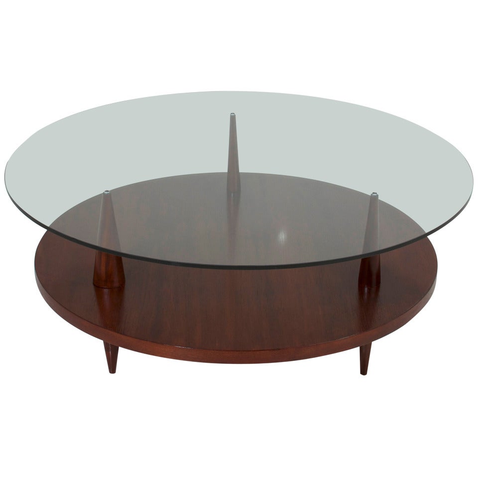 Brazilian Hardwood Coffee Table with Floating Glass Top by Giuseppe Scapinelli For Sale