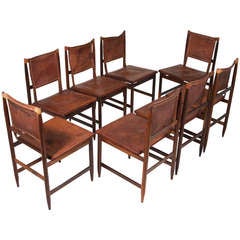 Set Of 8 Brazilian Leather And Rosewood Dining Chairs