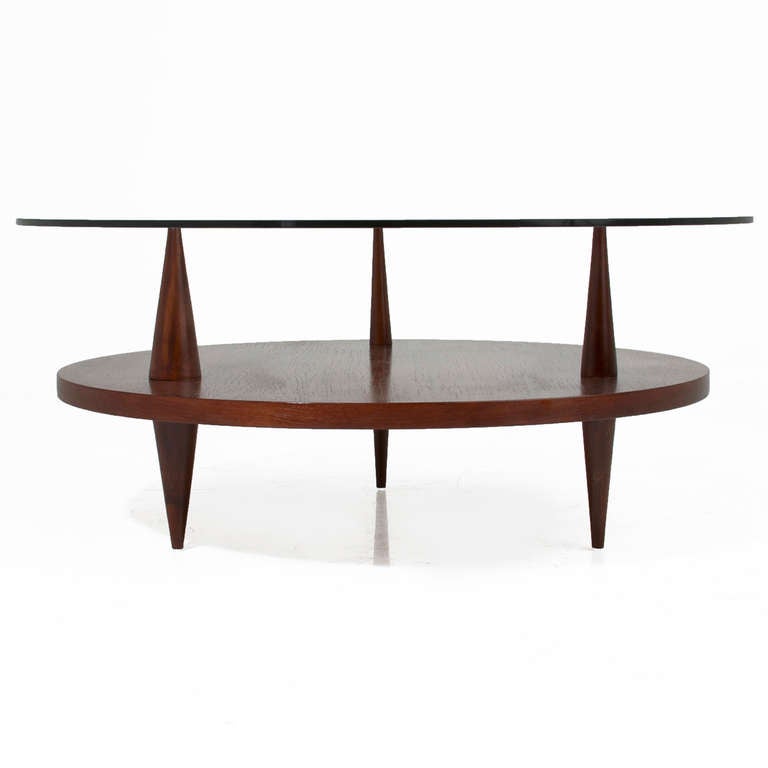 Brazilian Hardwood Coffee Table with Floating Glass Top by Giuseppe Scapinelli In Good Condition For Sale In Los Angeles, CA