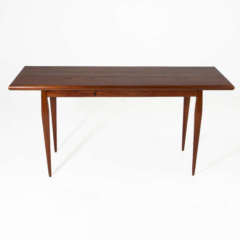 A vintage solid Brazilian hardwood console table with sculptural splayed legs and rectangular top. 

 