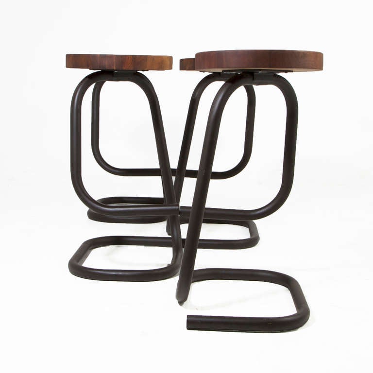 American Midcentury Bronze and Walnut Bar Stools For Sale