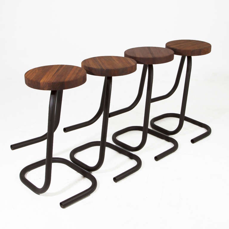 Midcentury Bronze and Walnut Bar Stools In Good Condition For Sale In Los Angeles, CA