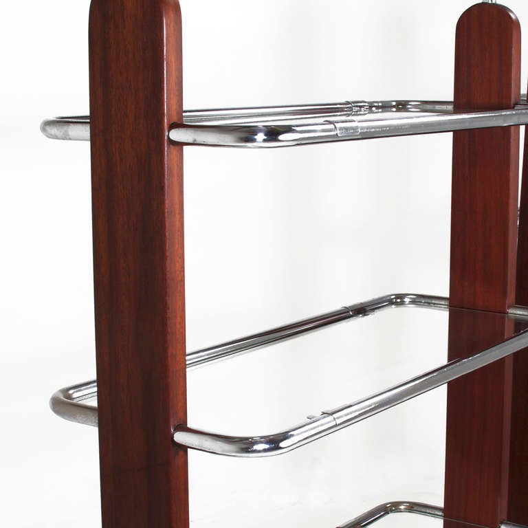 Mid-20th Century Pair of Brazilian Brauna Wood, Chrome and Glass Bookshelves For Sale