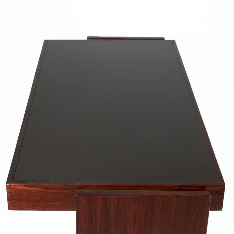 Rosewood and Black Glass Desk by Joaquim Tenreiro 4