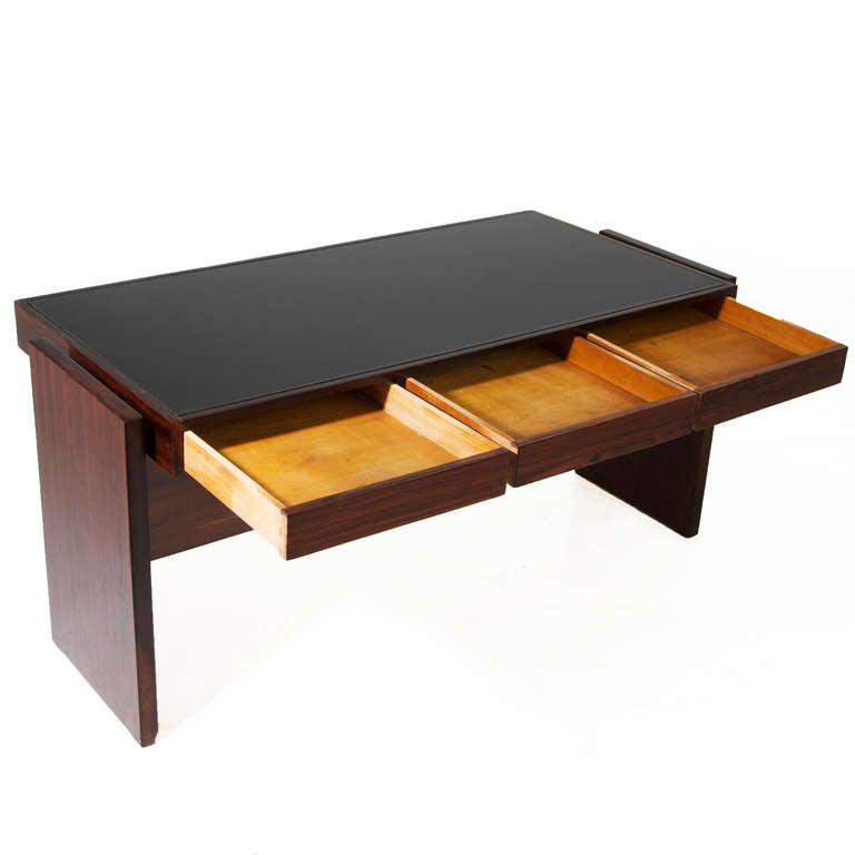 Rosewood and Black Glass Desk by Joaquim Tenreiro 2