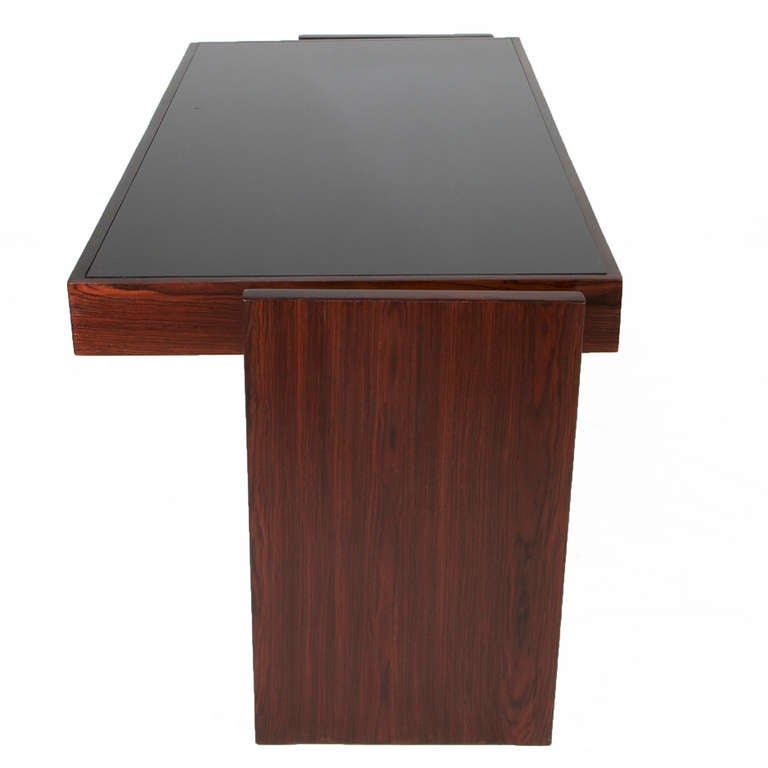 Rosewood and Black Glass Desk by Joaquim Tenreiro In Good Condition In Hollywood, CA