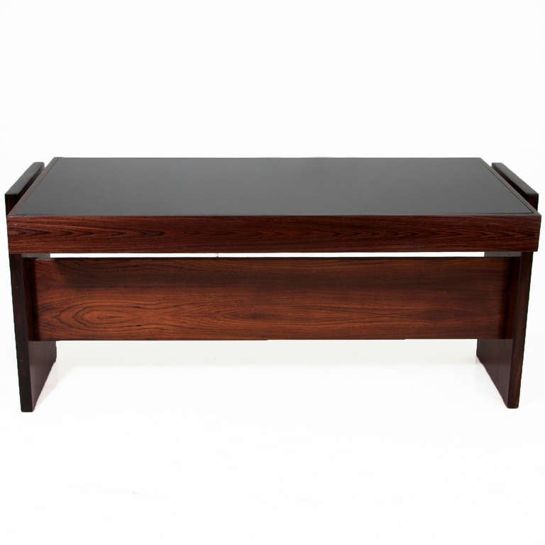 Rosewood and Black Glass Desk by Joaquim Tenreiro 1