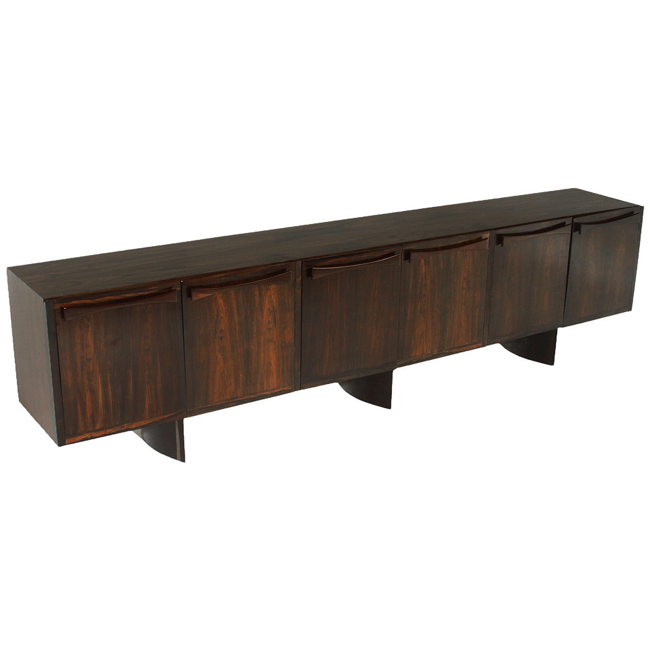 Large Rosewood Credenza from Brazil with Bow Tie Pulls For Sale