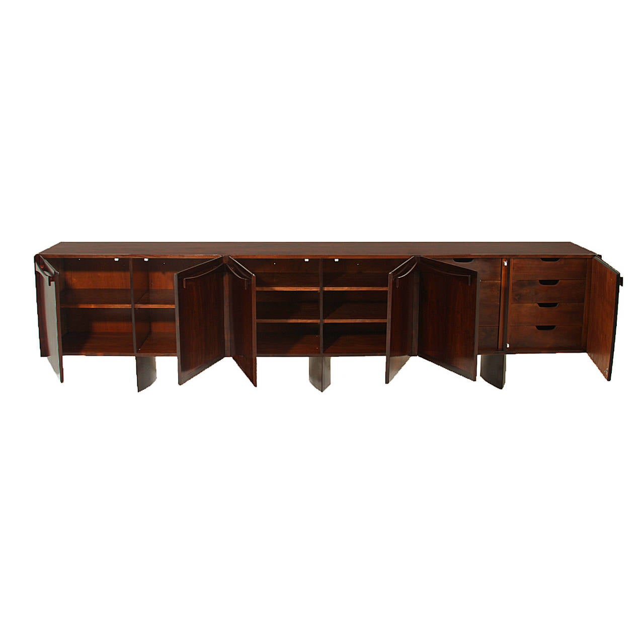 Brazilian Large Rosewood Credenza from Brazil with Bow Tie Pulls For Sale