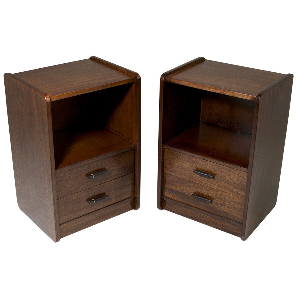 Pair of Brazilian Night Stands/End Tables with Rosewood and Leather Pulls