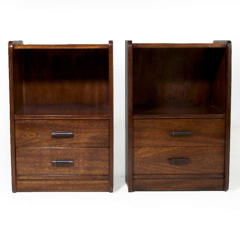 Mid-20th Century Pair of Brazilian Night Stands/End Tables with Rosewood and Leather Pulls