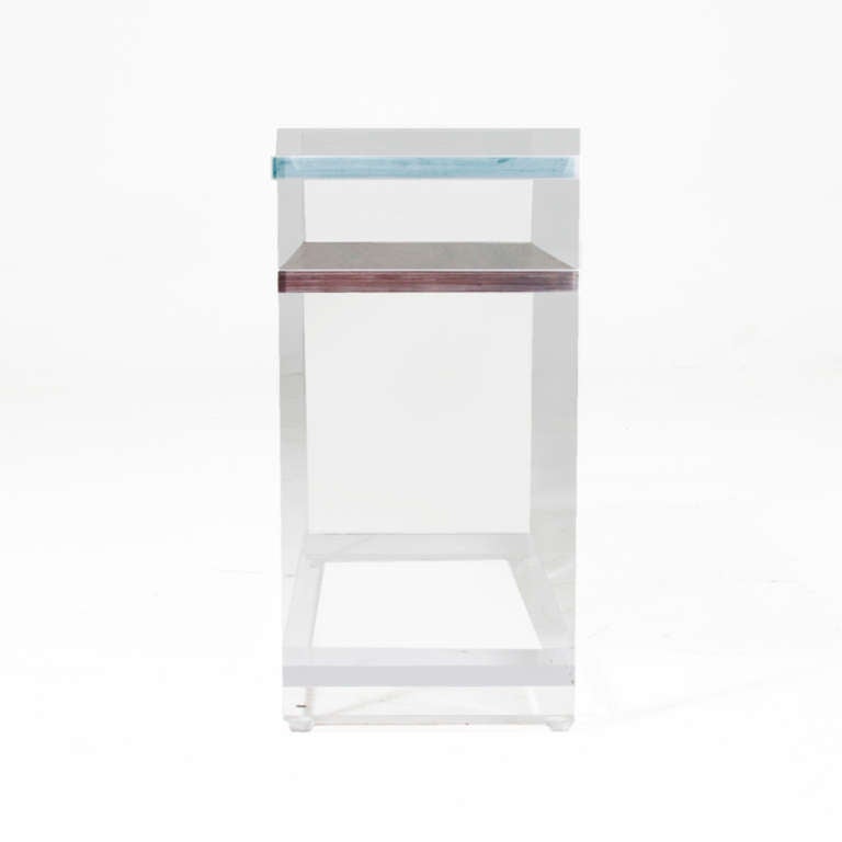Vintage Lucite Side Table with Glass & Rosewood Shelves For Sale 2