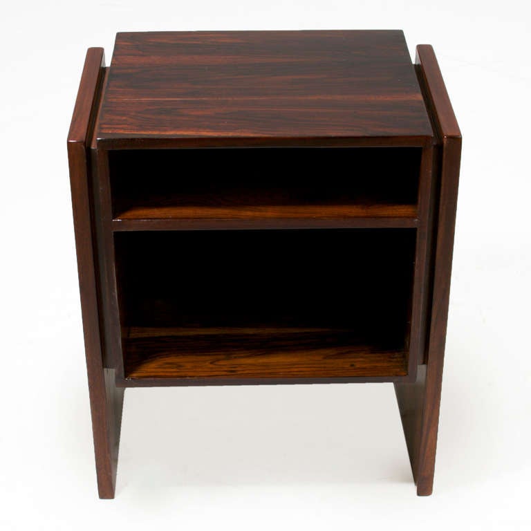 A Rosewood side table by Brazilian designer Joaquim Tenreiro in the same style as his larger classic desks, built for the Bloch, Editores headquarters, a building designed by Oscar Niemeyer and with interiors furnished by Sergio Rodrigues and