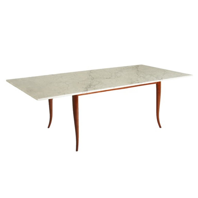 Brazilian Midcentury Solid Caviuna Wood and Carrara Marble Dining Table For Sale