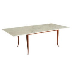 Brazilian Midcentury Solid Caviuna Wood and Carrara Marble Dining Table