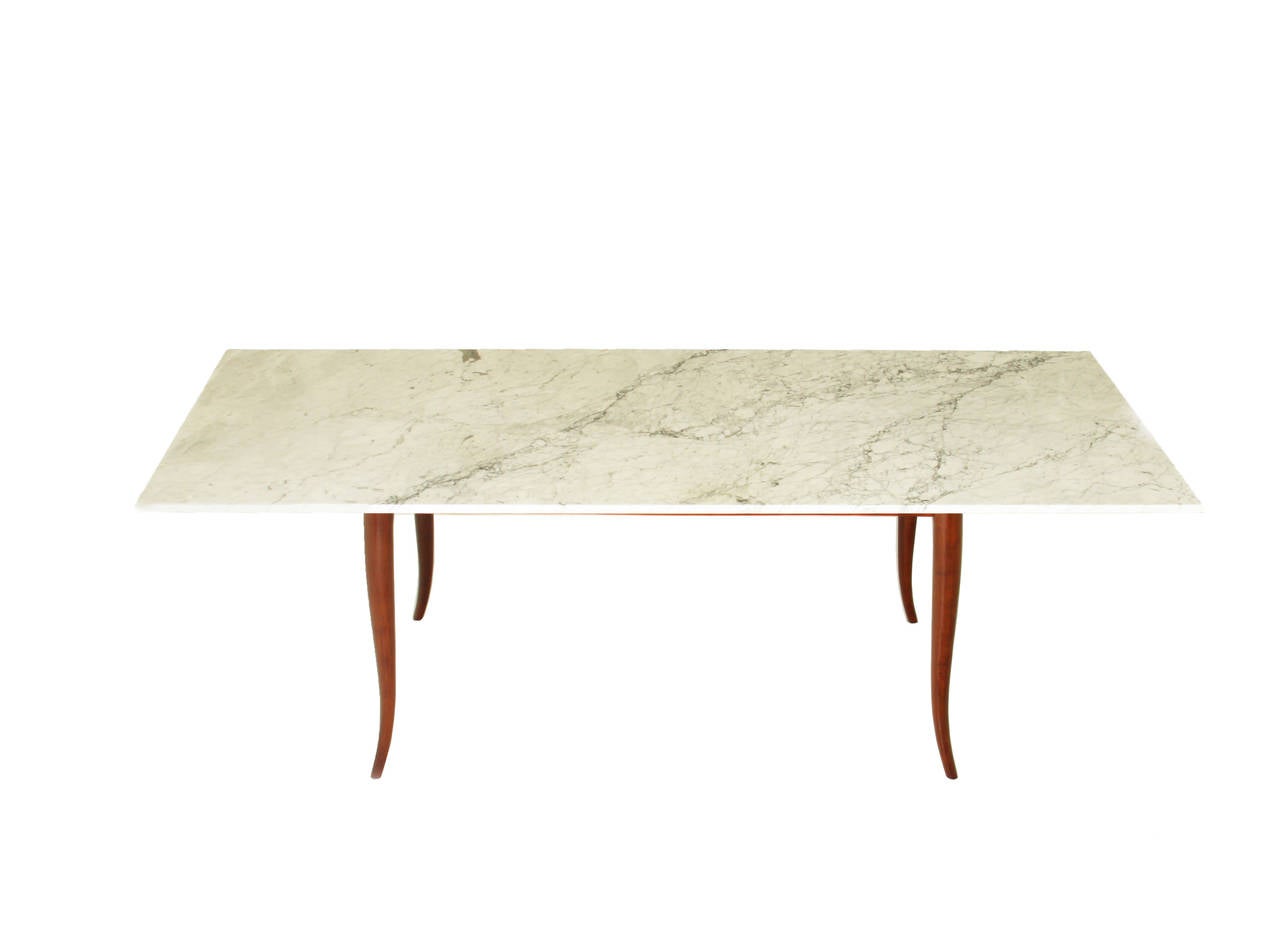 Mid-Century Modern Brazilian Midcentury Solid Caviuna Wood and Carrara Marble Dining Table For Sale