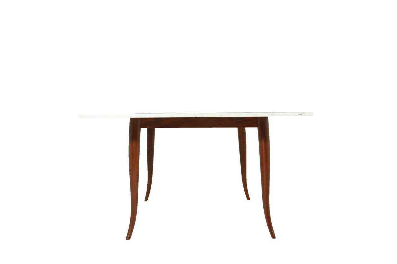 Mid-20th Century Brazilian Midcentury Solid Caviuna Wood and Carrara Marble Dining Table For Sale