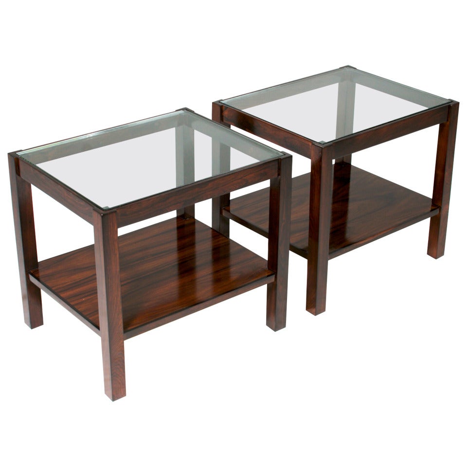 Vintage Brazilian 1960s Jacaranda and Glass Side Tables For Sale