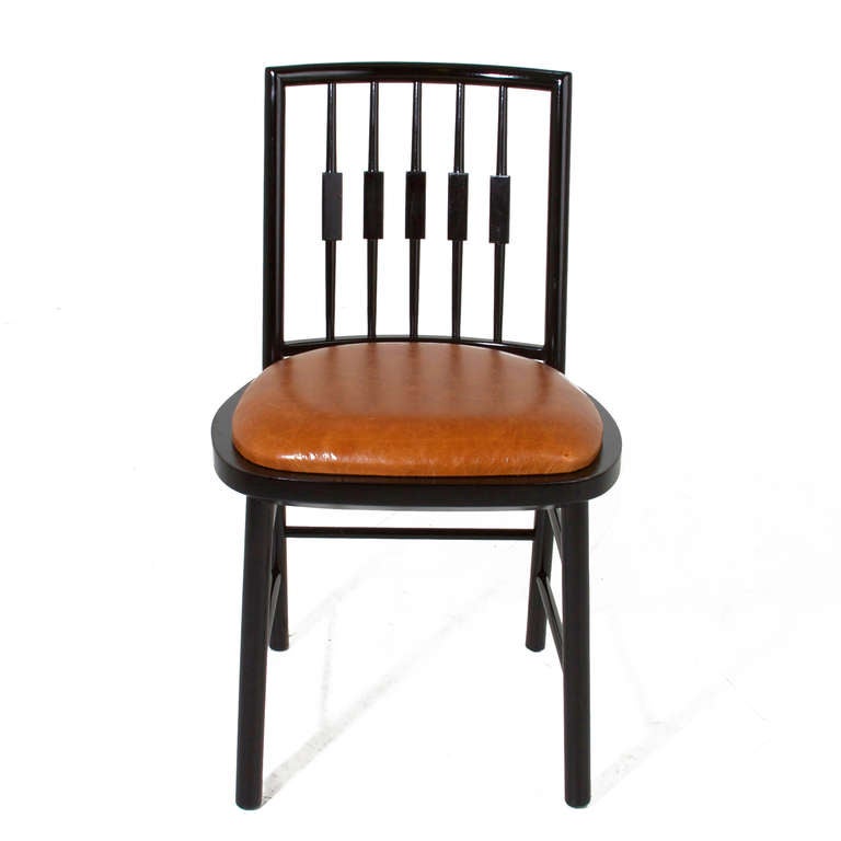 Leather Mid-Century Modern Baker Spindle Back Dining Chairs