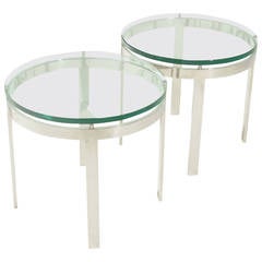 Pair of Chrome and Glass Side Tables 9