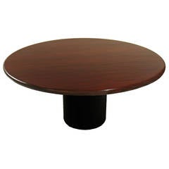 Round Rosewood Dining Table with Leather Base by Jorge Zalszupin