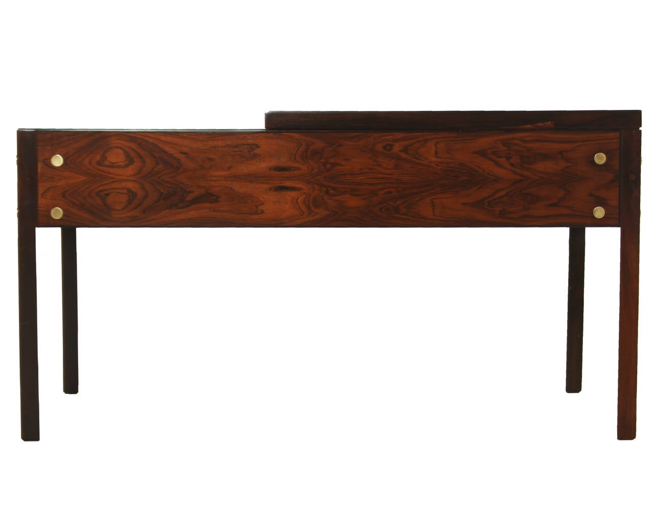 Mid-Century Modern Sergio Rodrigues Brazilian Hardwood Desk with Reverse Painted Glass & Brass For Sale