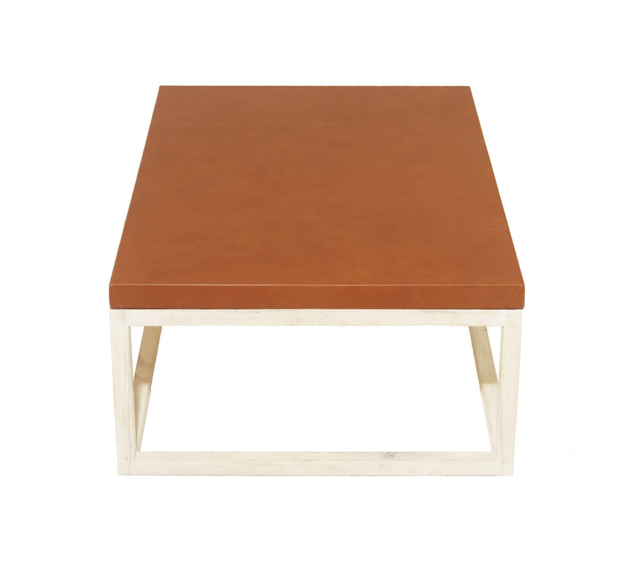 American The Basic Coffee Table in Bleached Walnut and Leather Top by Thomas Hayes Studio