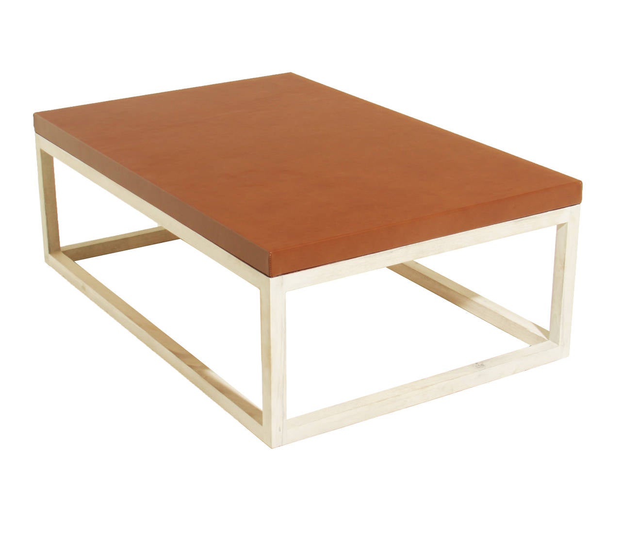 The Basic Coffee Table in Bleached Walnut and Leather Top by Thomas Hayes Studio In Excellent Condition In Hollywood, CA