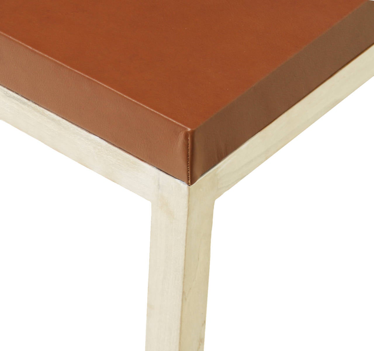 The Basic Coffee Table in Bleached Walnut and Leather Top by Thomas Hayes Studio 1