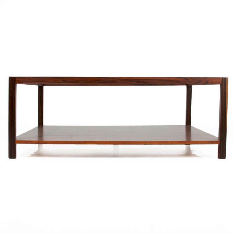 Square Rosewood And Inset Glass Coffee Table by Thomas Hayes Studio In Excellent Condition In Hollywood, CA