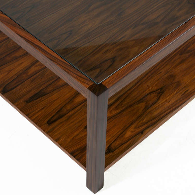 Contemporary Square Rosewood And Inset Glass Coffee Table by Thomas Hayes Studio