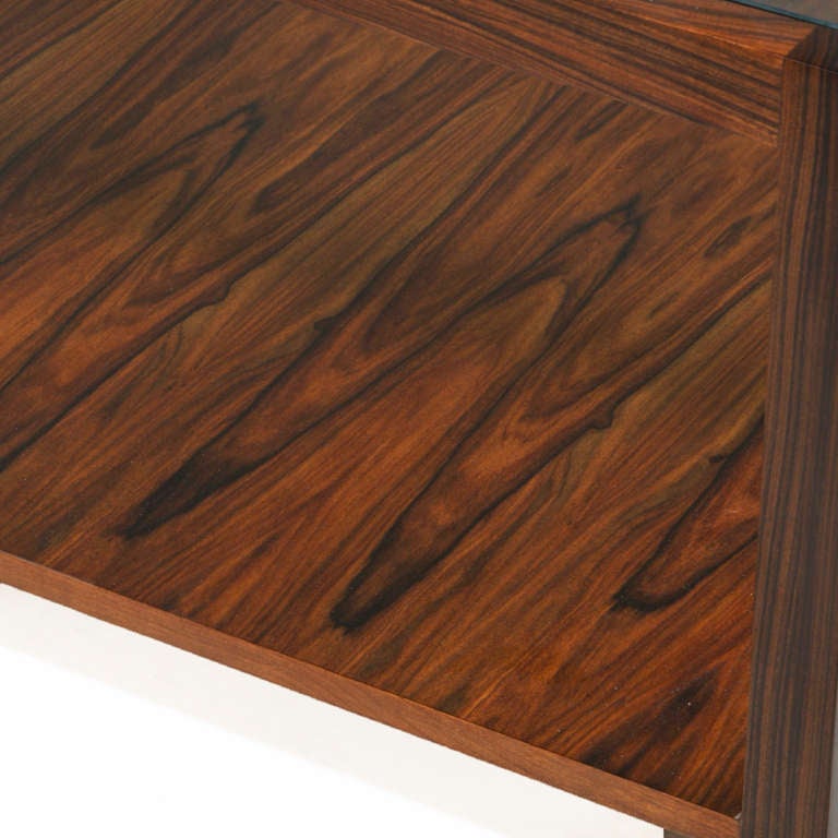 Square Rosewood And Inset Glass Coffee Table by Thomas Hayes Studio 2
