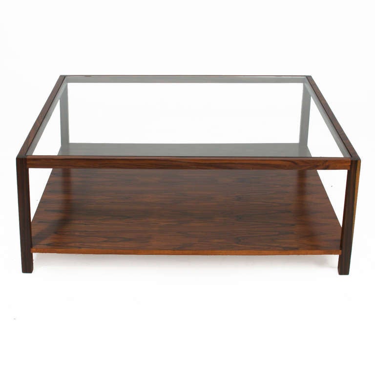 American Square Rosewood And Inset Glass Coffee Table by Thomas Hayes Studio