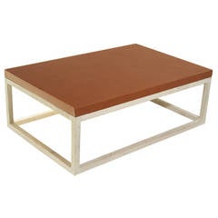 The Basic Coffee Table in Bleached Walnut and Leather Top by Thomas Hayes Studio