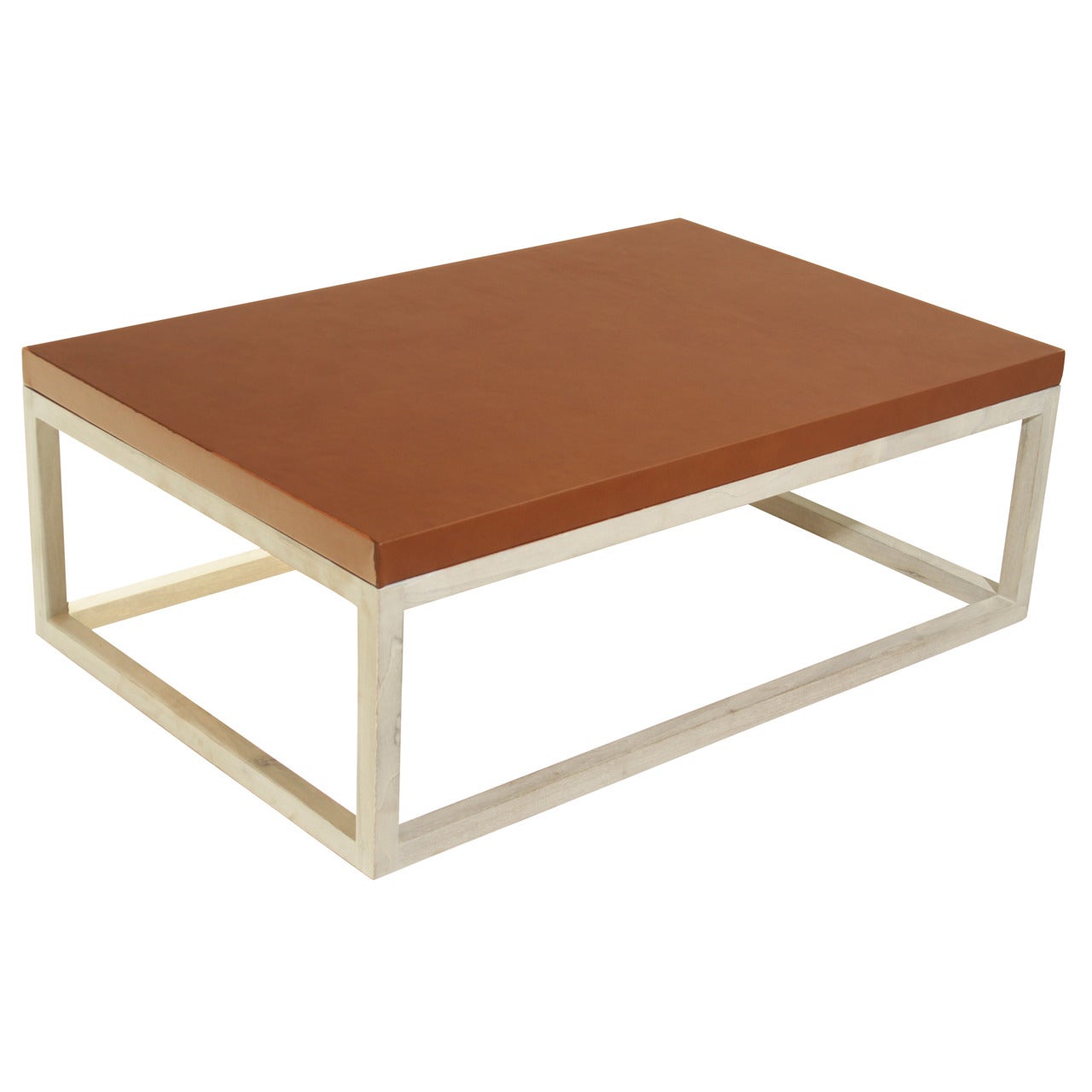 The Basic Coffee Table in Bleached Walnut and Leather Top by Thomas Hayes Studio